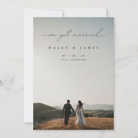 Modern Minimalist We Got Married Photo Wedding Announcement Natural Glam Wedding, Wedding Announcements Photos, Modern Wedding Design, Marriage Announcement, Elopement Announcement, We Got Married, We Get Married, Wedding Announcement, Wedding Location