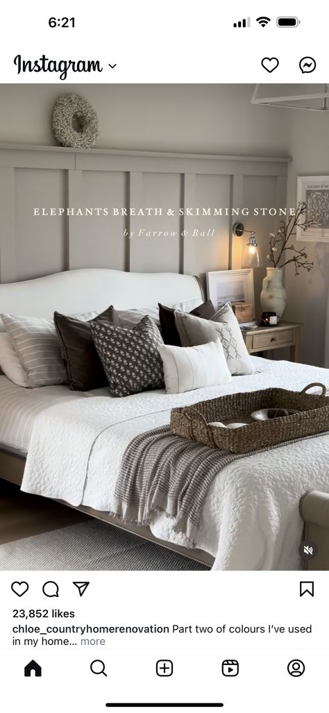 Wayne Scotting, Bedroom Wainscoting Ideas, Bedroom Wainscoting, Wainscoting Ideas, Elephants Breath, Skimming Stone, Master Bedding, Wainscoting, Farrow Ball