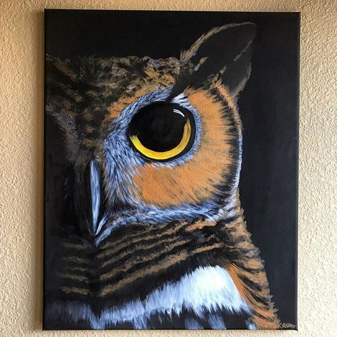 Owl Paintings On Canvas Easy, Owl Painting Easy, Easy Owl Painting, Owl Art Painting, Owl Acrylic Painting, Owl Canvas Painting, Owl Painting Acrylic, Painting On Black Canvas, Painted Owls