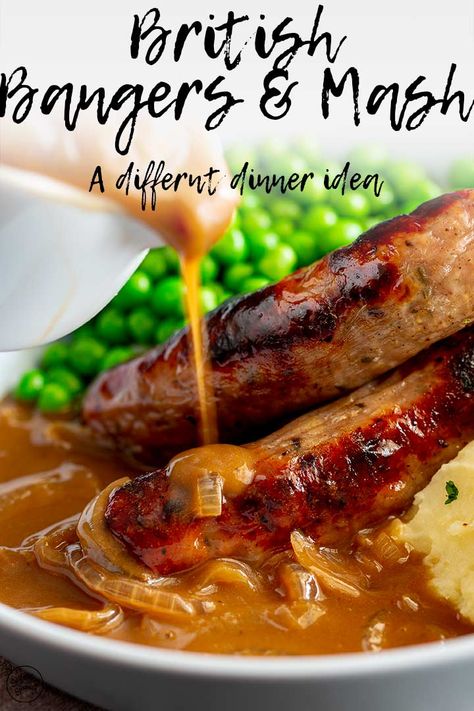 Banger And Mash Recipe, Banger And Mash, Easy Bangers And Mash, English Dinner Recipes British, Sausage And Mashed Potatoes Recipes, Bangers And Mash Recipe British, Pork Sausages Recipe, Gravy Sausage Recipe, English Pub Food