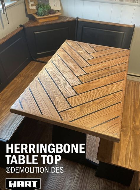 Table Top Design Ideas, Bag End Hobbiton, Herringbone Table Top, Herringbone Table, Bar Table Top, Log Home Kitchens, Diy Resin Table, Handmade Wood Furniture, Bag End