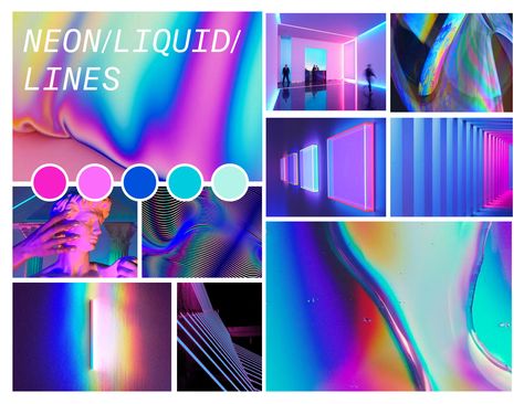 NEON LIQUID LINES moodboard Futuristic Moodboard Inspiration, Neon Mood Board, Neon Moodboard, Neon Pool Parties, Mood Board Layout, Circular Logo Design, Noir Color, Neon Logo, Magic Aesthetic