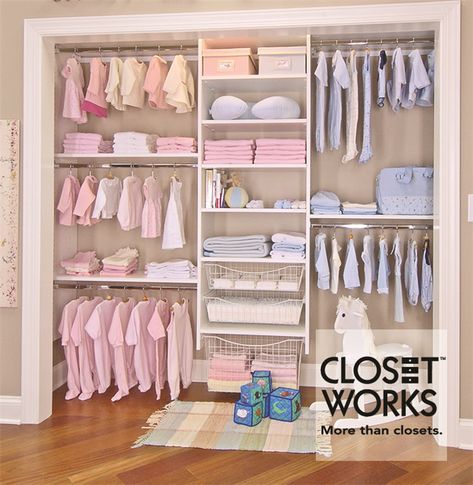 The last step is to invest in bins for your child's closet organization. Kids are not usually concerned with making sure that everything is put away ... Nursery Closet Organization, Baby Closet Organization, Baby Nursery Organization, Organization Closet, Simple Closet, Nursery Closet, Baby Closet, Kid Closet, Nursery Baby Room