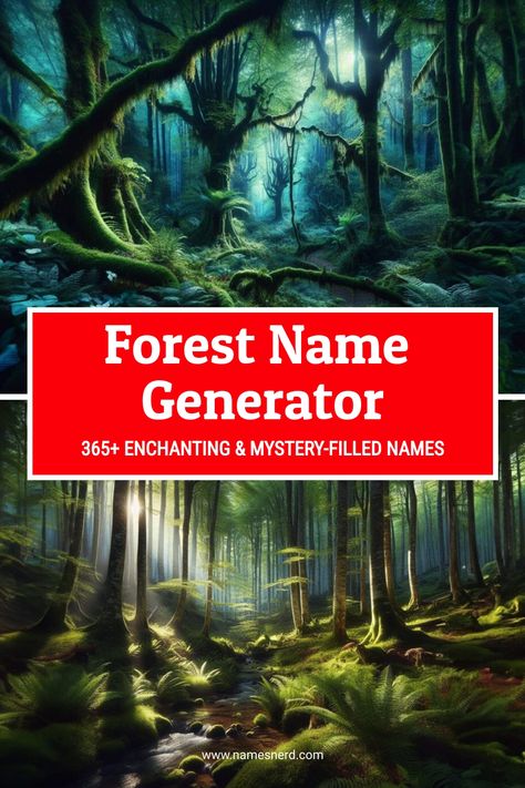 Uncover the mysteries of the wild with our forest name generator. Enchanting, lush names for your mystical woodlands. Fantasy Forest Names, Forest Names, Alien Names, Goth Names, Book Title Generator, Witchy Names, World Generator, Hidden Forest, Enchanted Wood