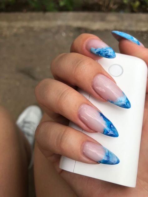 Wave Nails, French Tip Nail Designs, Blue Nail Designs, Blue Nail, Acrylic Nails Coffin Short, Fire Nails, Classy Nails, Pretty Acrylic Nails, Chic Nails