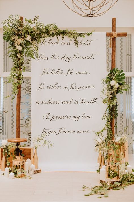 In love with this stunning wedding arch with its calligraphy wedding vows backdrop! View the rest of Geraldine and Kenny's gorgeous green and white wedding in The Imaginarium on SingaporeBrides. Caricature Invitation, Green And White Wedding, White And Green Wedding, Green Decoration, Wedding Print, Wedding Backdrops, Wedding Decor Style, Wedding Fair, Calligraphy Wedding