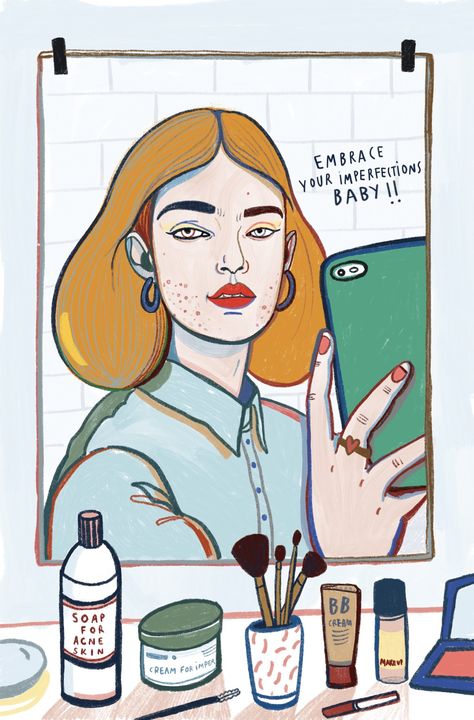 Is Acne Cool Now? - The New York Times - Illustration: Andrea Cheng Girl With Acne, Pimples Under The Skin, English Projects, Beauty Standards, Body Drawing, Real Beauty, Body Positivity, Pin Collection, New York Times