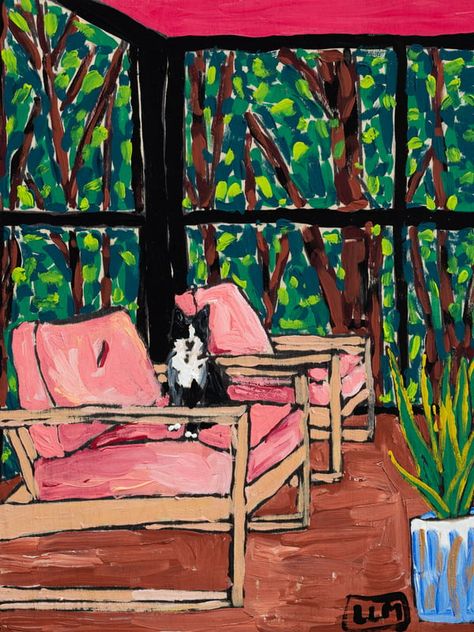 Art | Artfully Walls Tree House Room, Fantasy Tree House, Midcentury Chair, Fantasy Tree, Artfully Walls, Room Painting, Artist Wall, Tuxedo Cat, Mid Century Chair