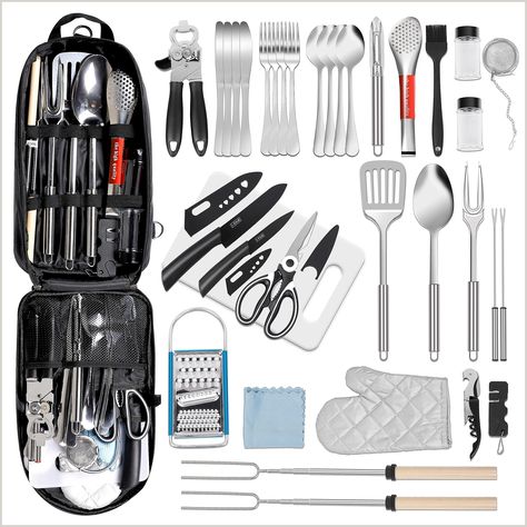 PRETTYFINE 35 Piece Camping Kitchen Utensil Set Outdoor Kitchen Gear, Outdoor Cooking and Grilling Utensil Travel Set Perfect Camping Cooking Utensils, Grilling Utensils, Cooking Kit, Portable Bbq, Camping Kitchen, Kitchen Gear, Camping Cookware, Cooking Supplies, Kitchen Cooking Utensils