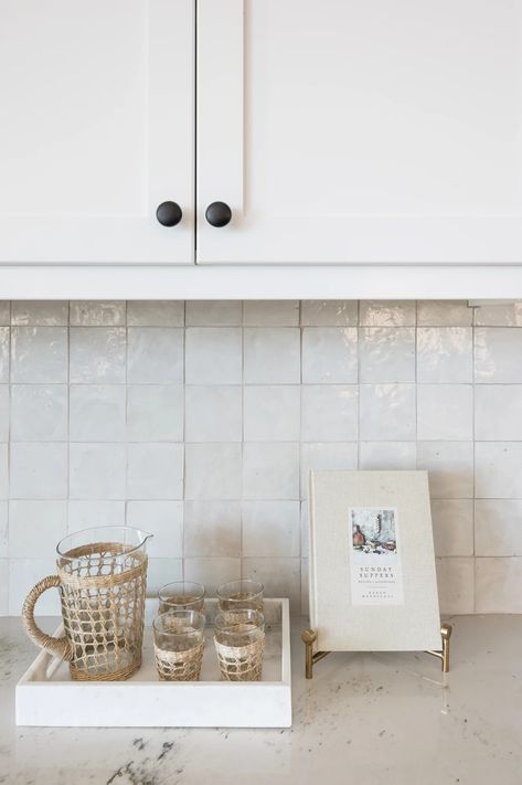 Portfolio (Title) Tiled Splashback Kitchen, Tile Splashback Kitchen, Square Tile Backsplash, California Farmhouse, White Square Tiles, White Tile Kitchen Backsplash, Neutral Backsplash Kitchen, Backsplash For White Cabinets, Neutral Backsplash