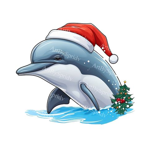 Santa Hat Transparent, Dolphin Clipart, Animal Clip Art, Christmas Window Painting, Hug Quotes, Holiday Painting, Jolly Santa, Coastal Christmas, Marine Mammals