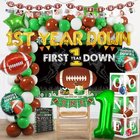 PRICES MAY VARY. 🏈 HAVE FUN IN THE FOOTBALL PARTY – As a football fan, you can enjoy throwing a football-themed birthday party with our decorations. Our decorations are absolutely adorable with the football elements and the classic color scheme and it’s perfect to celebrate the first birthday! Your guests must score you some extra points. 🏈 FOOTBALL PARTY DECORATIONS INCLUDES - 70 x 12’’ latex balloons | 24 x 5’’ latex balloons | 17 x foil balloons | 9 x cutouts | 1 x backdrop | 2 x banners | First Year Down Football Birthday, Football Birthday Party Decorations, Balloon Football, Football Balloons, Football Party Decorations, Football Birthday Party, Garland Backdrops, 1st Birthday Party Decorations, Highchair Banner