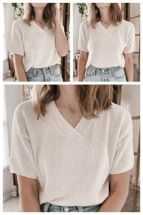 Moon Set Tee Knitting Pattern - Knitting Pattern Free Knit Tee Pattern, Free Knit Tshirt Pattern, Beginner Knit Top Pattern, Knitting Tshirt Pattern, Knitted Shirt Pattern Free, Silk Yarn Knitting Patterns, Knitting Inspiration Summer, Knitting T Shirt, Knitting Tee Pattern Free