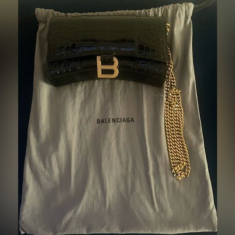 AUTHENTIC BALENCIAGA hourglass wallet on gold chain crocodile embossed in  Balenciaga Hourglass Wallet, Balenciaga Handbags, Emboss, Gold Chain, Gold Chains, Balenciaga, Wallet, Handbags, Chain