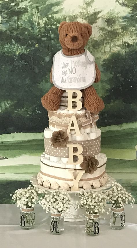 Bear Diaper Cakes For Baby Boy, Teddy Bear Shower Cake, Teddy Bear Cake Ideas, Mountain Baby Shower Theme, Teddy Bear Baby Shower Cake, Teddy Bear Diaper Cake, Bear Diaper Cake, Teddy Bear Baby Shower Theme, Bear Baby Shower Cake