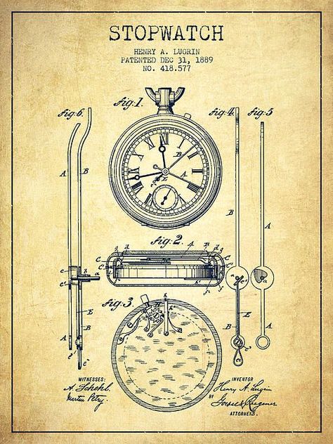 Vintage Patents | Stopwatch Patent Drawing From 1889 -vintage Print by Aged…: Chalkboard Art Print, Patent Art Prints, Etiquette Vintage, Blueprint Art, Patent Drawing, Patent Art, Patent Prints, Chalkboard Art, Vintage Printables