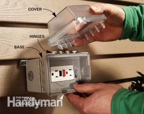 Outdoor Electrical Outlet, Outdoor Outlet, Home Electrical Wiring, Outdoor Remodel, Electrical Projects, Diy Electrical, Electrical Safety, Electrical Tape, Family Handyman