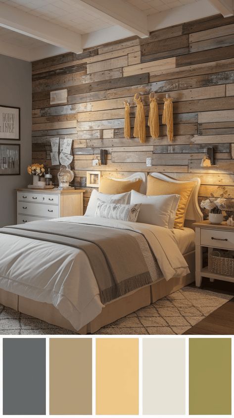 Dreamy Designs: Top 10 Yellow and Grey Bedrooms with Farmhouse Charm Light Yellow Bedroom Walls, Grey Farmhouse Bedroom, Gray And Yellow Bedroom Ideas, Light Yellow Bedrooms, Mustard Yellow Bedroom, Yellow Bedrooms, Yellow Bedroom Walls, Mustard Yellow Bedrooms, Grey Bedrooms