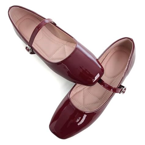 WENJIAZHIZHI Women's Ballet Flats Comfortable Mary Jane Shoes Dressy Casual Slip-On Ballerina Walking Flats Uniform Shoes Mary Jane Flats Outfit, Womens Mary Jane Flats, Uniform Shoes, Ballet Flats Outfit, Women's Ballet Flats, Mary Jane Ballet Flats, Red Flats, Ankle Strap Flats, Dress Flats