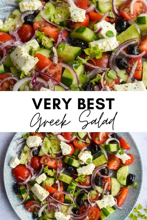 Olive And Feta Salad, Greek Vegetable Salad, Feta Olive Salad, Best Greek Salad Recipe, Greek Olive Salad, Feta Cucumber Salad, Greek Tomato Salad, Easy Greek Salad, Authentic Greek Salad