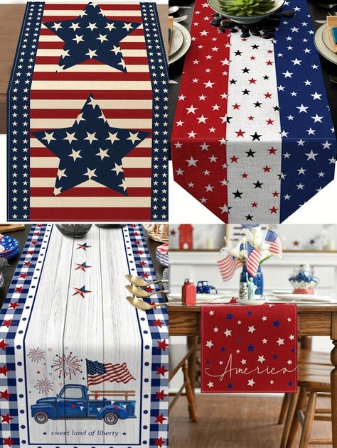 Multicolor  Collar  Fabric   Embellished   Home Decor 4th Of July Table Runner, July 4th Decor, Patriotic Table Runner, Backyard Party Decorations, Memorial Day Decorations, American Flag Stars, Blue Banner, Patriotic Crafts, 4th Of July Decorations