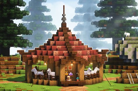 a minecraft tutorial Horse House Minecraft Ideas, Big Horse Stable Minecraft, Minecraft Fantasy Horse Stable, Dome Building Minecraft, Minecraft Stable Design, Minecraft Silo Ideas, Fair Minecraft Builds, Horse Minecraft Stables, Cute Barn Minecraft