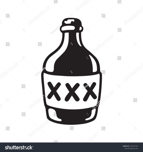 Cartoon bootle of moonshine with three X label. Black and white drawing of alcohol bottle. Vector illustration. #Ad , #spon, #label#Black#moonshine#Cartoon Booze Bottle Tattoo, Alcohol Bottle Tattoo Design, Cartoon Alcohol Bottles, Wine Tattoo For Men, Alcohol Traditional Tattoo, Moonshine Bottle Tattoo, Traditional Whiskey Bottle Tattoo, Alcohol Drawing Bottle, Alcohol Bottle Tattoo