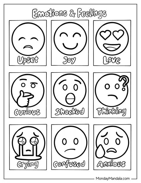 20 Emoji Coloring Pages (Free PDF Printables) Social Emotional Coloring Pages, Sel Coloring Pages, Emoji Coloring Pages Free Printable, Emotions Coloring Pages For Kids, Feelings Coloring Pages For Kids, Feelings Coloring Pages, Emotions Coloring Pages, Free Emoji Printables, Emoji Printables