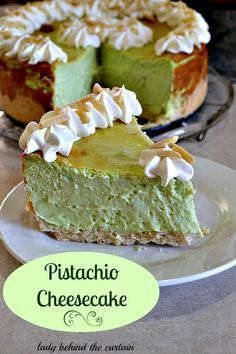 Pistachio Cheesecake Recipe, Pistachio Cheesecake, Pistachio Recipes, Slice Of Pie, Almond Crusted, Behind The Curtain, God Mat, Chicken Bites, A Piece Of Cake