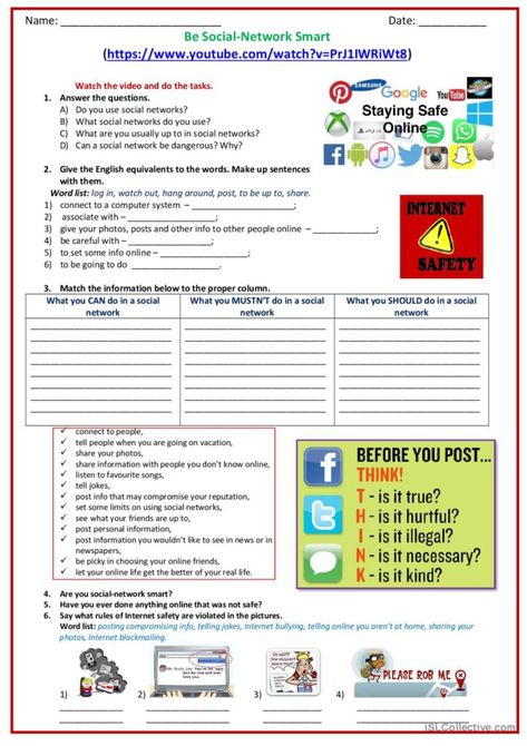 Internet Safety Worksheet, Safety Worksheets, Internet Safety For Kids, Life Skills Class, English Grammar Worksheets, Kids Worksheets Printables, Internet Safety, Digital Footprint, English Lessons For Kids