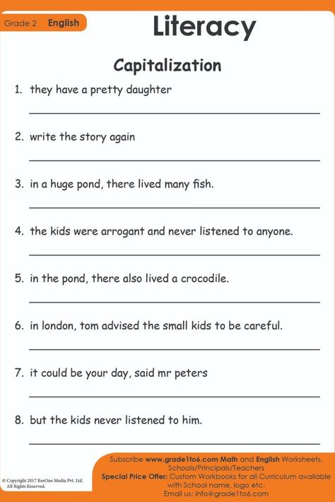 Capital letters play an important role in reading and writing. Subscribe to www.grade1to6.com for just $25 a year to get 6000 plus Maths and English worksheets for Grade 1 to Grade 6 #mathworksheets #schoolprincipals #englishworksheets Capitalization Worksheets 2nd Grade, Capitalization Worksheets 1st Grade, Punctuation Worksheets 2nd Grade, Capitalization Activities, English Worksheets For Grade 1, Capitalization Worksheets, Capital Letters Worksheet, Free English Worksheets, Worksheets For Grade 1