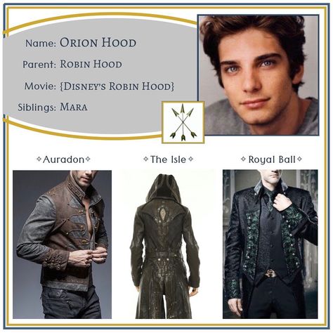 Descendants OCs on Instagram: “Orion ✧ Son of Robin Hood •••••••••••••••••••••••••••••••••••••••••••••• Feel free to use this character however you like - just please…” Descendants Outfit Ideas, Descendants Outfits, Descendants Clothes, Descendants Oc, Descendants Dr, Zombie Clothes, Evie Descendants, Robin Hood Disney, Descendants Cast