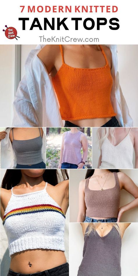 7 Modern Knitted Tank Top Patterns. These 7 Modern Knitted Tank Top Patterns are curated by The Knit Crew. Knitted Crop Top Pattern Free, Knitted Tank Top Pattern Free, Tank Top Patterns, Knit Crop Top Pattern, Knit Top Pattern Free, Knit Tank Pattern, Knitting Clothing And Accessories, Knit Tank Top Pattern, Summer Knitting Projects