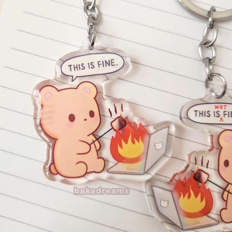 Happy Monday 😫 I have this keychain on my work backpack 💻🔥😆 Anyone else get Sunday scaries? . . . . #thisisfine #thisisfine🔥 #thisisfinebear #meme #cutekeychain #9to5 #kawaiiartist Cute Tech, Software Developer Gifts, Ring With Chain, Sunday Scaries, Programmer Humor, Work Backpack, Software Developer, Epoxy Coating, Acrylic Keychain