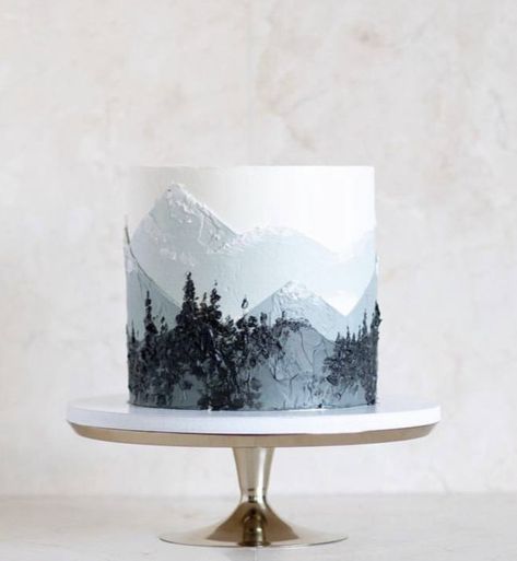 Tårta Design, Mountain Cake, Painted Cakes, Pretty Cakes, Creative Cakes, Cute Cakes, Cake Inspiration, Cake Art, Custom Cakes