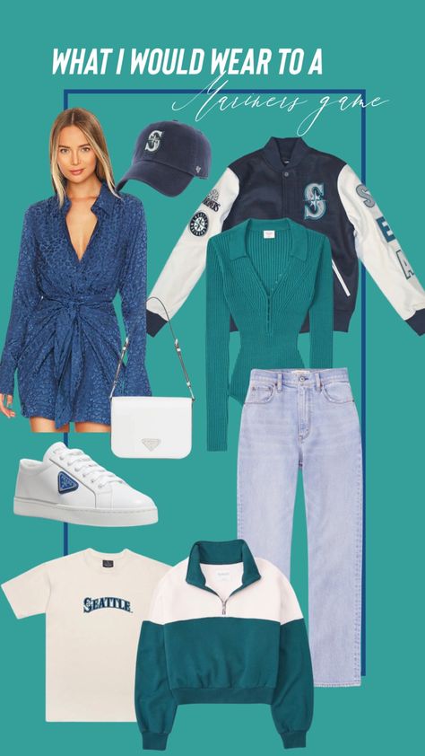 Mariners Baseball Game Outfit, Seattle Mariners Outfit Woman, Mariners Game Outfit, Seattle Mariners Baseball, Mariners Baseball, Baseball Outfit, Seattle Mariners, Gaming Clothes, Kpop Outfits