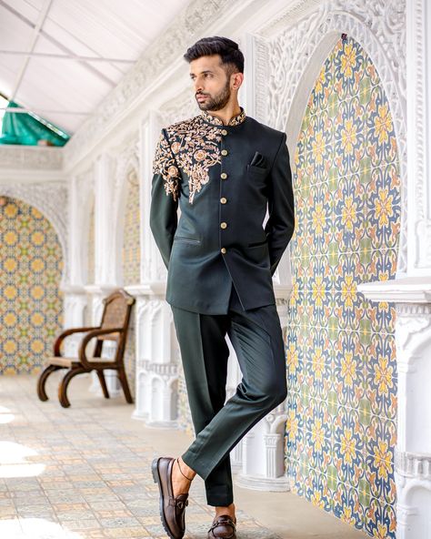 #JodhpuriSuit #MensEthnicWear #IndianGroomWear #GroomFashion #DesiGroom #ShaadiSeason #WeddingOutfit #EthnicGroom #GroomStyle #GroomSquad #DapperGroom #RegalAttire #LuxuryWedding #IndianWedding #WeddingTrends #WeddingFashionista #GlobalGroom #InternationalGroom #WorldWeddings #CulturalCouture #EthnicInspiration #TravelingGroom #DestinationWedding #WorldBride #NoFilterNeeded Green Jodhpuri, Jodhpuri Suits For Men Wedding, Jodhpuri Suit, Dapper Grooms, Wedding Festivities, Bluish Green, Intricate Embroidery, Grand Entrance, Wedding Outfits