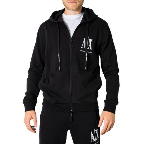 Brand: Armani Exchange. Gender: Men. Type: Sweatshirts. Season: Fall/Winter. Color: Black. Pattern: Print. Fastening: Zip. Sleeves: Long. Collar: Hood. Composition: 100% Cotton. Washing: Machine Wash At 30. Material: 100% Cotton. Men Sweatshirts, Armani Exchange Men, Armani Exchange, Black Pattern, Cotton Sweater, Casual Wardrobe, Printed Sweatshirts, Black Hoodie, Black Cotton