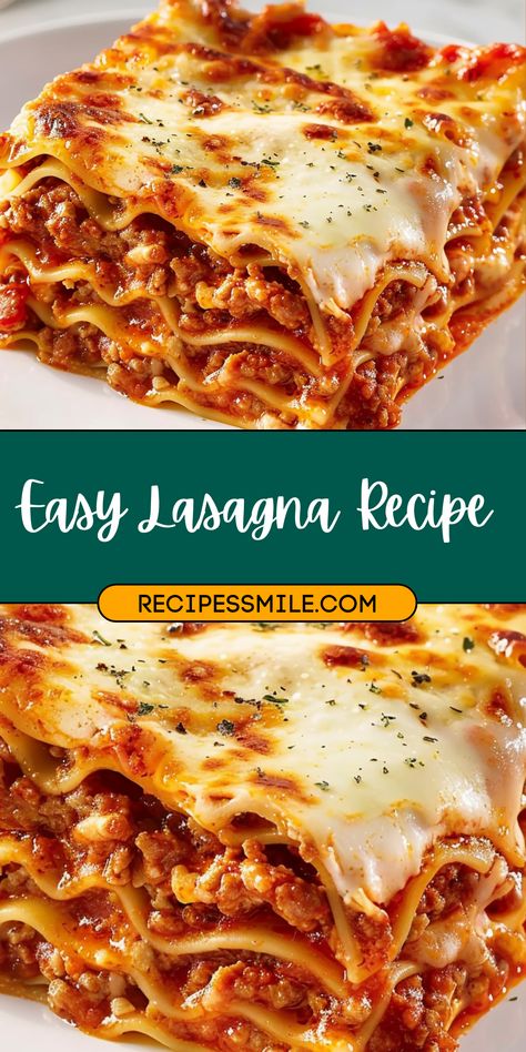 This Easy Lasagna Recipe is a classic and comforting dish with layers of rich meat sauce, creamy ricotta, and gooey mozzarella, perfect for a hearty family dinner. Ideal for making ahead or freezing, this lasagna is sure to become a family favorite. Lasagne With Ricotta Cheese, Lasagna Recipe With Ricotta Easy, Lasagna Recipe No Ricotta Cheese, Lasange Recipe Homemade Lasagna Easy, How To Layer Lasagna With Ricotta, Ricotta Mixture For Lasagna, Easy Lasagne Recipes Simple, Easy Lasagna With Ricotta Cheese, Lasagna No Ricotta Cheese