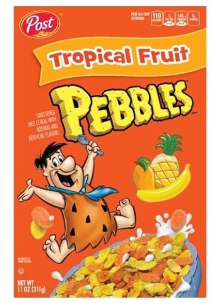 tropical-fruit-pebbles-cereal Weird Cereal, Rare Snacks, Fruit Pebbles, Sereal Sarapan, Cereal Kelloggs, Discontinued Food, 90s Food, New Cereal, Vintage Cereal