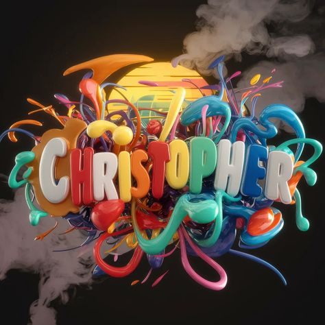 Chris Name, Smoky Background, Golden Sun, Colorful Abstract, Abstract Shapes, 3d Design, Swirl, Sun, Collage