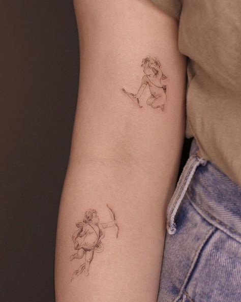 Cherub Tattoo Designs, Cupid Tattoo, Cherub Tattoo, Animal Tattoo Ideas, Finger Tattoo For Women, Single Needle Tattoo, Geometric Tattoos, 4 Tattoo, Angel Tattoo Designs