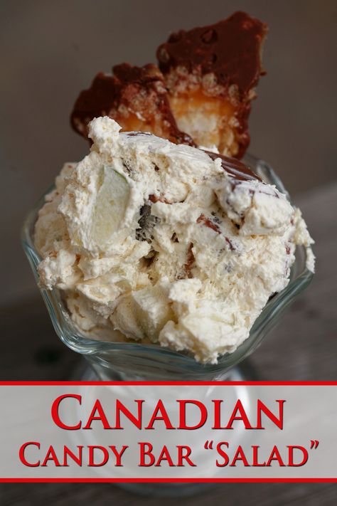 Candy Bar Salad, Canadian Candy, Canadian Recipes, Candy Bar Recipe, Frozen Custard, Candy Recipes Homemade, Christmas Candy Recipes, Canadian Food, Almond Joy