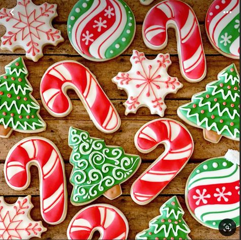 Candy Cane Sugar Cookies Royal Icing, Decorated Santa Cookies, Candy Cane Royal Icing Cookies, Candy Cane Cookies Royal Icing, Candy Cane Decorated Cookies, Santa Sugar Cookies Decorated, Candy Cane Sugar Cookies Decorated, Candy Cane Cookies Decorated, Christmas Tree Royal Icing Cookies