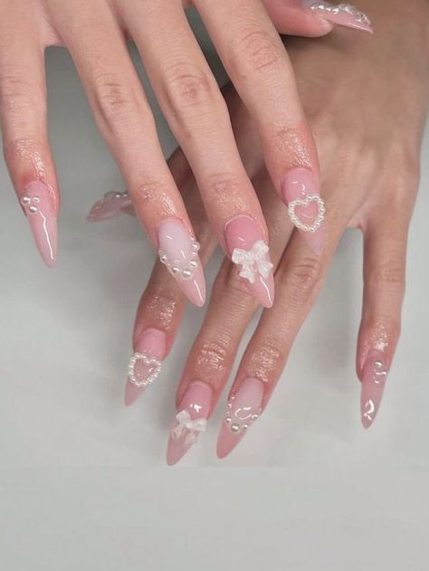 #nails art Douyin Nails, Elegant Touch Nails, Pearl Nail Art, Pearl Nail, Baby Pink Nails, Formal Nails, Beauty Nails Design, Pretty Gel Nails, Really Cute Nails