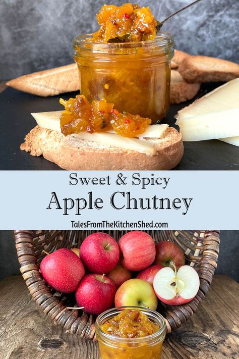 Spiced Apple Chutney Recipe, Apple Chutney Recipes, Canning Apple Chutney, Slow Cooker Apple Chutney Recipe, Spicy Chutney, Christmas Jams And Chutneys, Apple Chutney Recipe Canning, Apple Chutney For Pork Chops, Canned Chutney Recipes