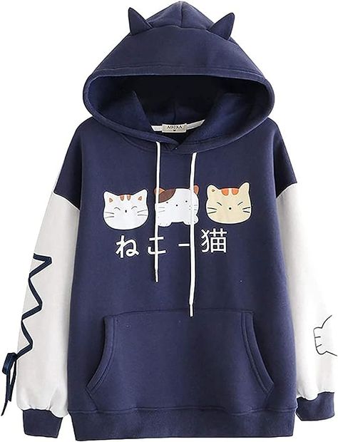 DORTUMA Cute Hoodies for Teen Girls Kawaii Hoodie 12-14 Trendy Aesthetic Hoodies Japanese Clothes Cat Sweatshirt Tops Cute Hoodies, Kawaii Hoodie, Cardigan Casual, Tunic Tops Casual, Crop Top Sweatshirt, Cute Anime, Japanese Outfits, Women Hoodies Sweatshirts