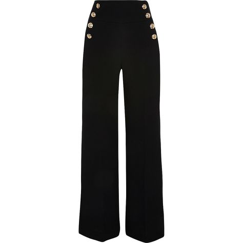 Black Trousers Women, Reign Fashion, Rare Clothing, Ladies Trousers, Button Pants, Black Wide Leg Trousers, Trousers For Women, Uni Life, Wide Trousers