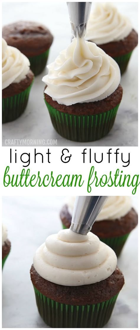 Fluffy Piping Frosting, How To Make Fluffy Icing For Cupcakes, Piping Cupcake Frosting, Light Cupcake Frosting, Yummy Frosting For Cupcakes, Good Icing Recipes, Thick Fluffy Buttercream Frosting, Best Light Buttercream Frosting, Icing Recipe Cupcake