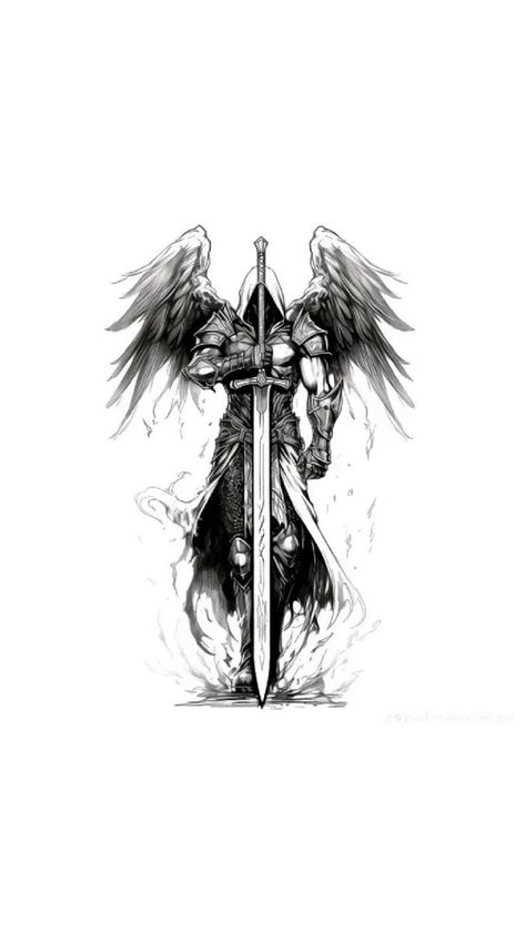 Religious Tattoos For Men, Dark Angel Tattoo, Angel Warrior Tattoo, Blitz Tattoo, Unique Tattoos For Men, Spartan Tattoo, Knight Tattoo, Wrist Tattoos For Guys, Warrior Tattoos